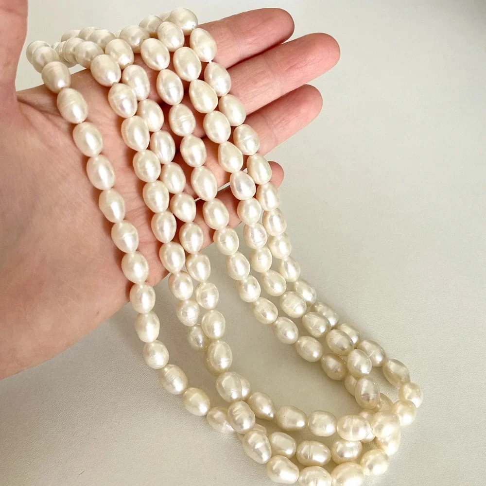 925 Sterling Silver Vintage Genuine Pearl Chunky Triple Strand 3 Row Necklace